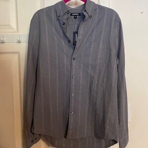 NWT Mens Express Button Down Shirt Grey Stripe Size X-Small
